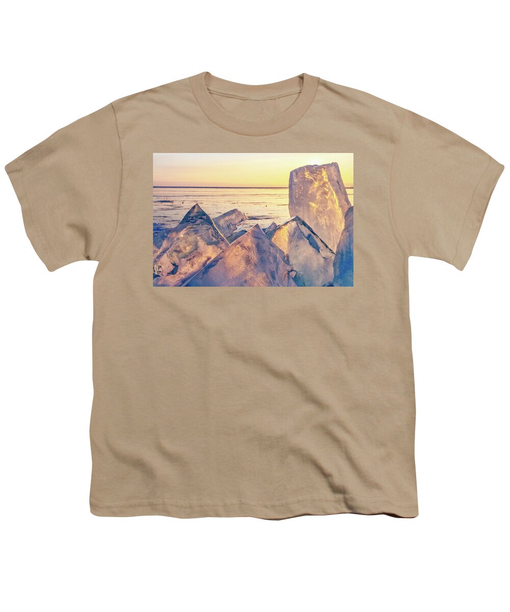 Ice Youth T-Shirt featuring the photograph Sunset on frozen Lake Baikal by Mikhail Kokhanchikov