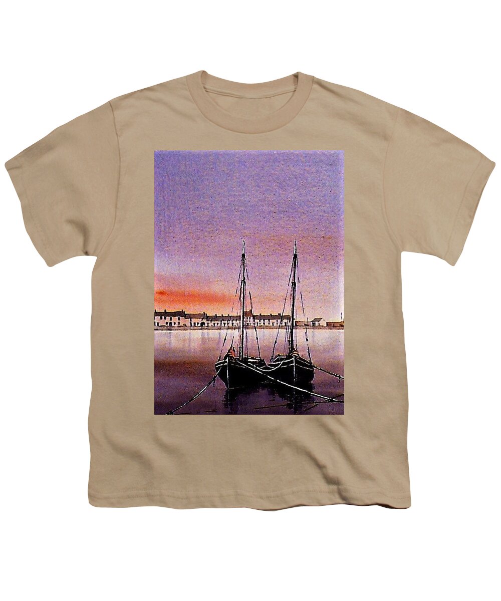  Youth T-Shirt featuring the painting Sunset on the cladagh Galway by Val Byrne