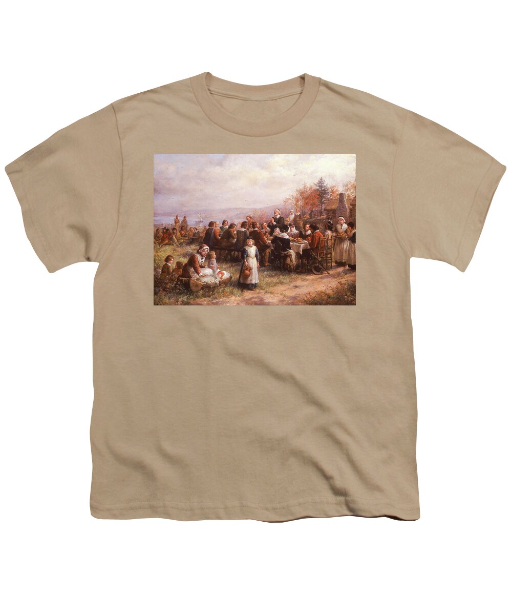 Jennie Youth T-Shirt featuring the painting Thanksgiving at Plymouth by Eric Glaser