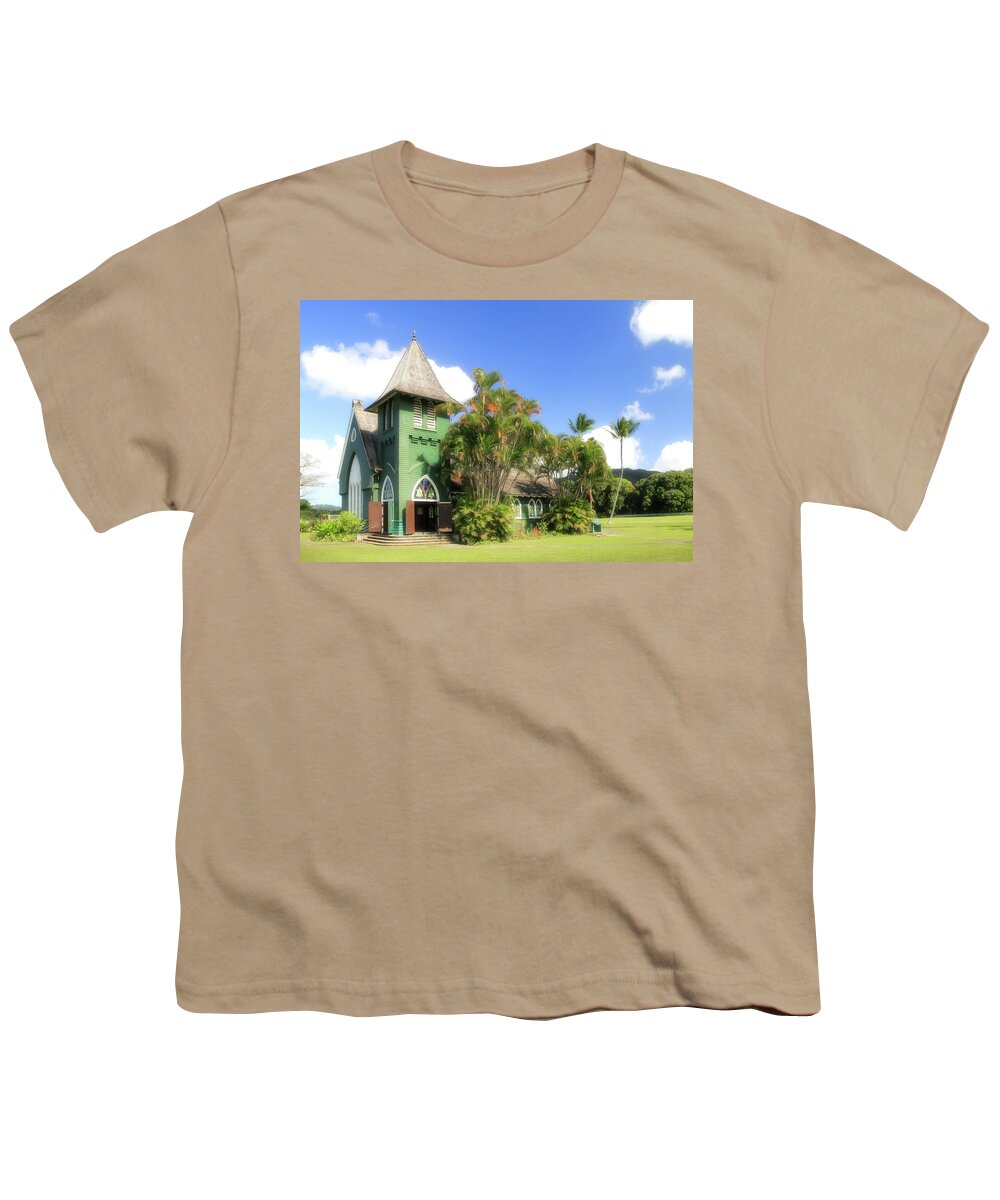 Palm Tree Youth T-Shirt featuring the photograph The Green Waioli Hula Church by Robert Carter