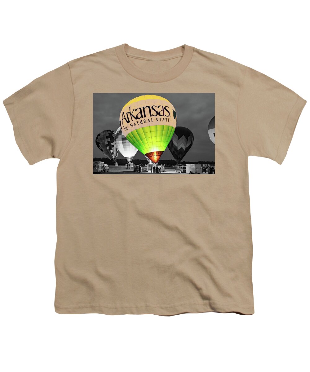 Hot Air Balloons Youth T-Shirt featuring the photograph The Natural State Arkansas Hot Air Balloon In Selective Color by Gregory Ballos