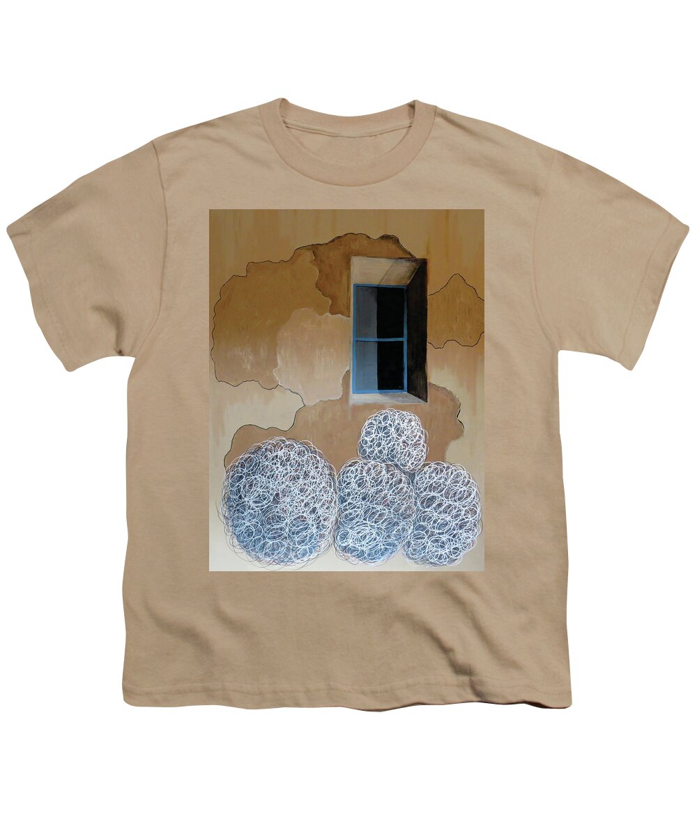 Southwest Youth T-Shirt featuring the painting Tumbleweeds at window by Ted Clifton