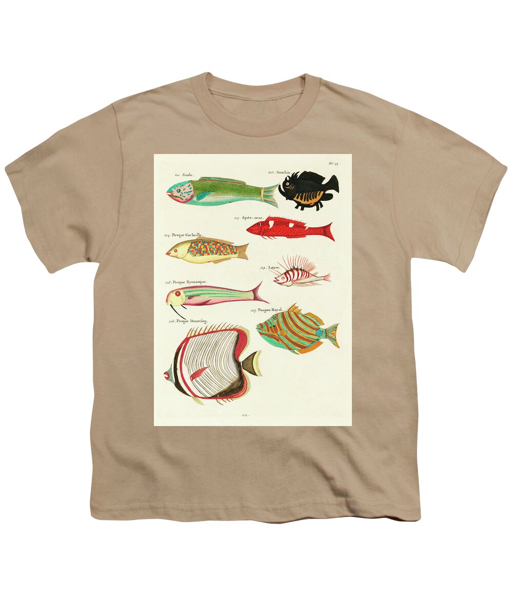 Fish Youth T-Shirt featuring the digital art Vintage, Whimsical Fish and Marine Life Illustration by Louis Renard - Pesque Douwing, Poupou Royal by Louis Renard