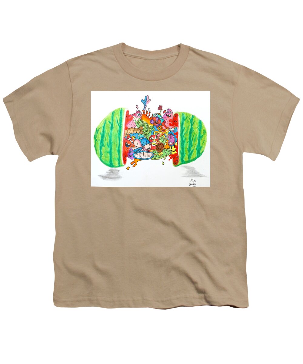 Watermelon Youth T-Shirt featuring the drawing Watermelon by Guest Artist - Marco Bilgutay