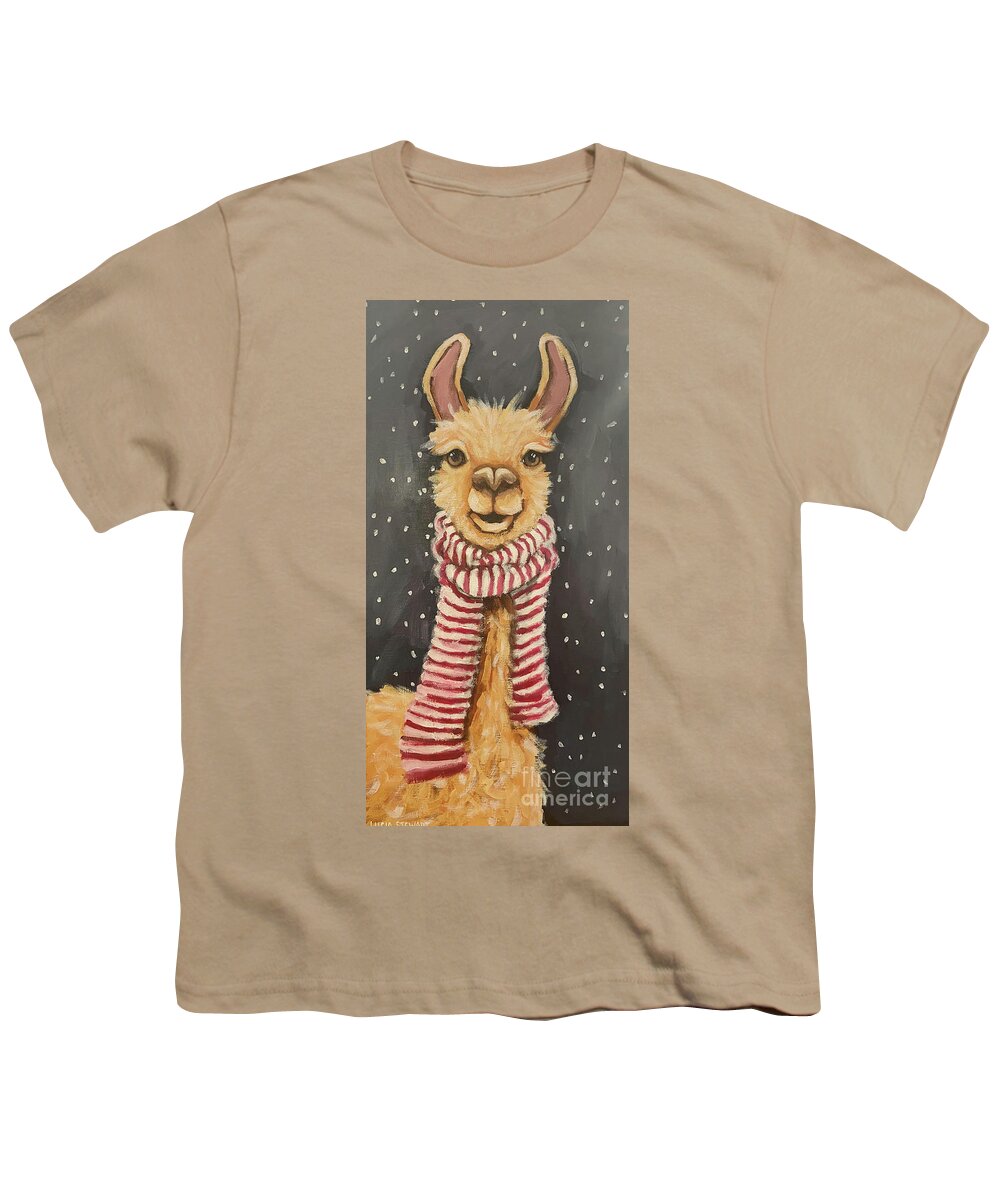 Llama Youth T-Shirt featuring the painting Winter Llama by Lucia Stewart