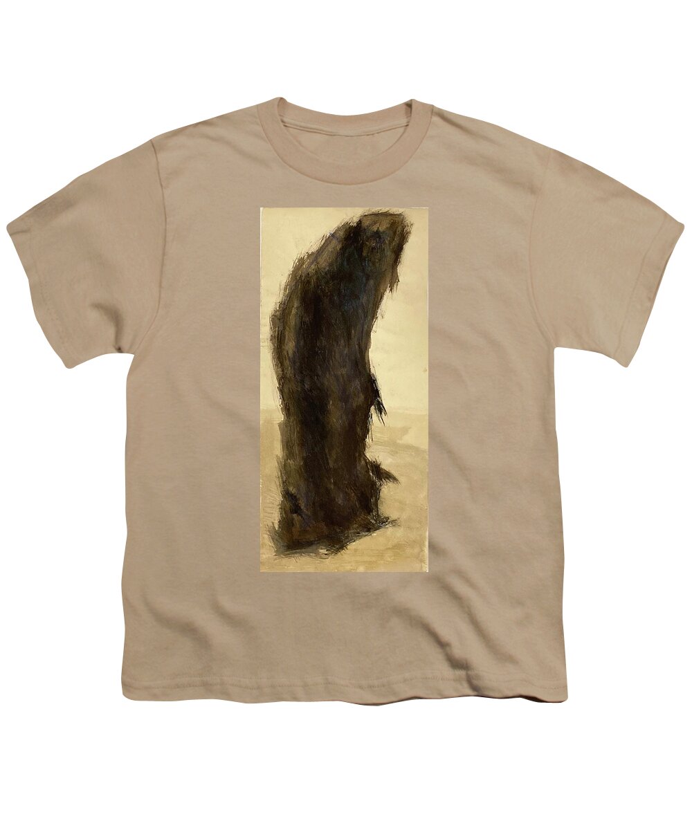 Black Youth T-Shirt featuring the painting Wrapped figure in black by David Euler
