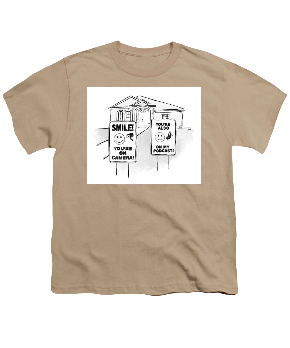 Captionless Youth T-Shirt featuring the drawing You're On Camera by Dahlia Gallin Ramirez