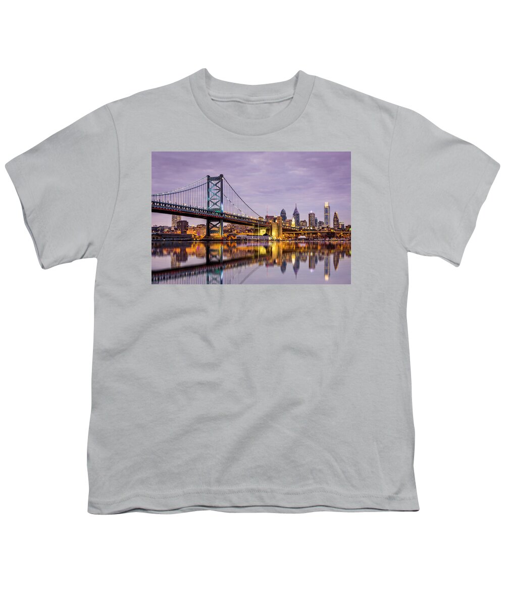 Ben Franklin Bridge Youth T-Shirt featuring the photograph Philly #2 by Mihai Andritoiu