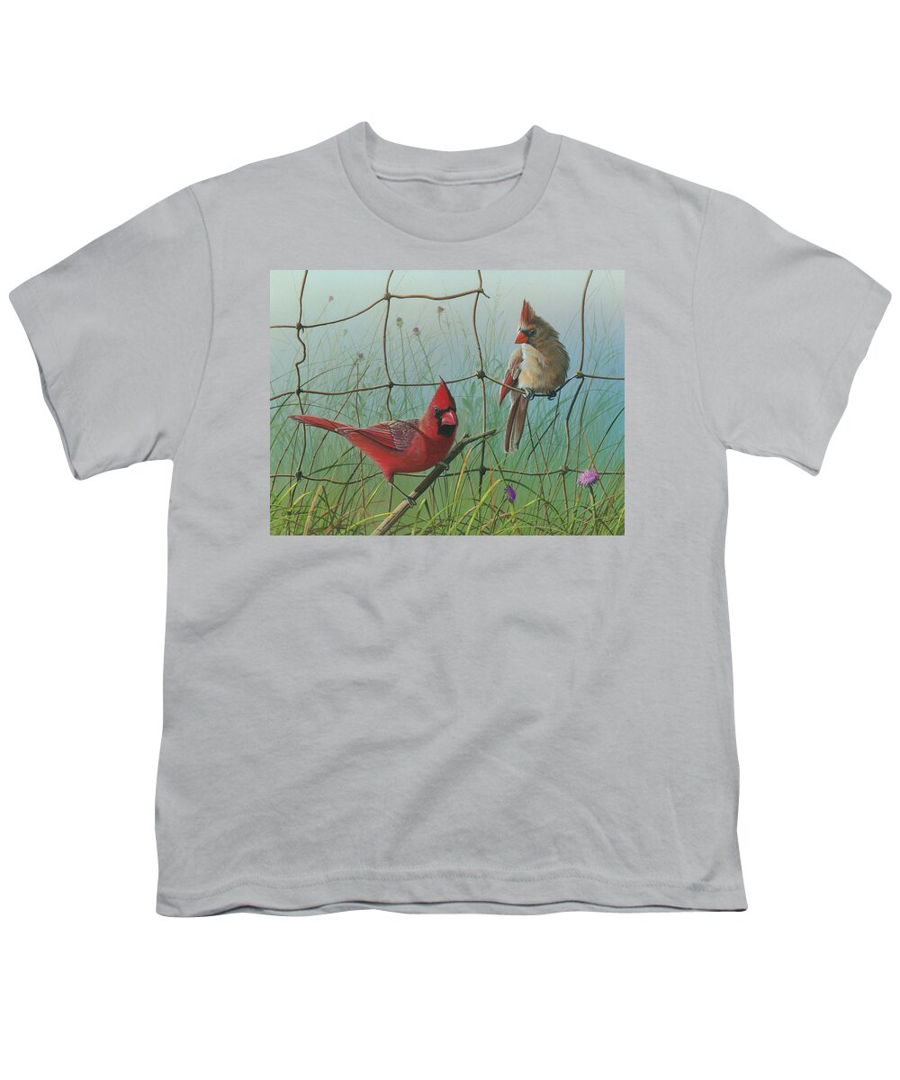 Red Cardinal Paintings Youth T-Shirt featuring the painting Scarlet by Mike Brown