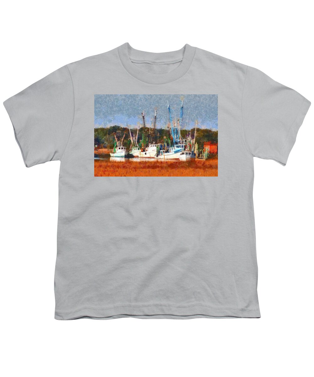 Trawler Youth T-Shirt featuring the painting Shrimp Boats Too #1 by Lynne Jenkins