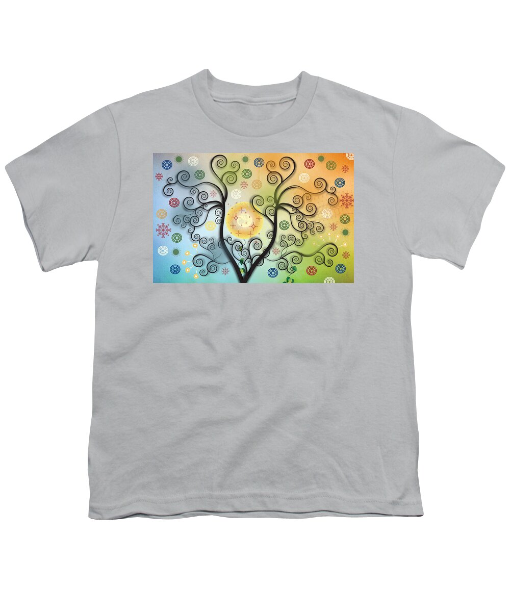 Folk Art Youth T-Shirt featuring the digital art Moon Swirl Tree by Kim Prowse