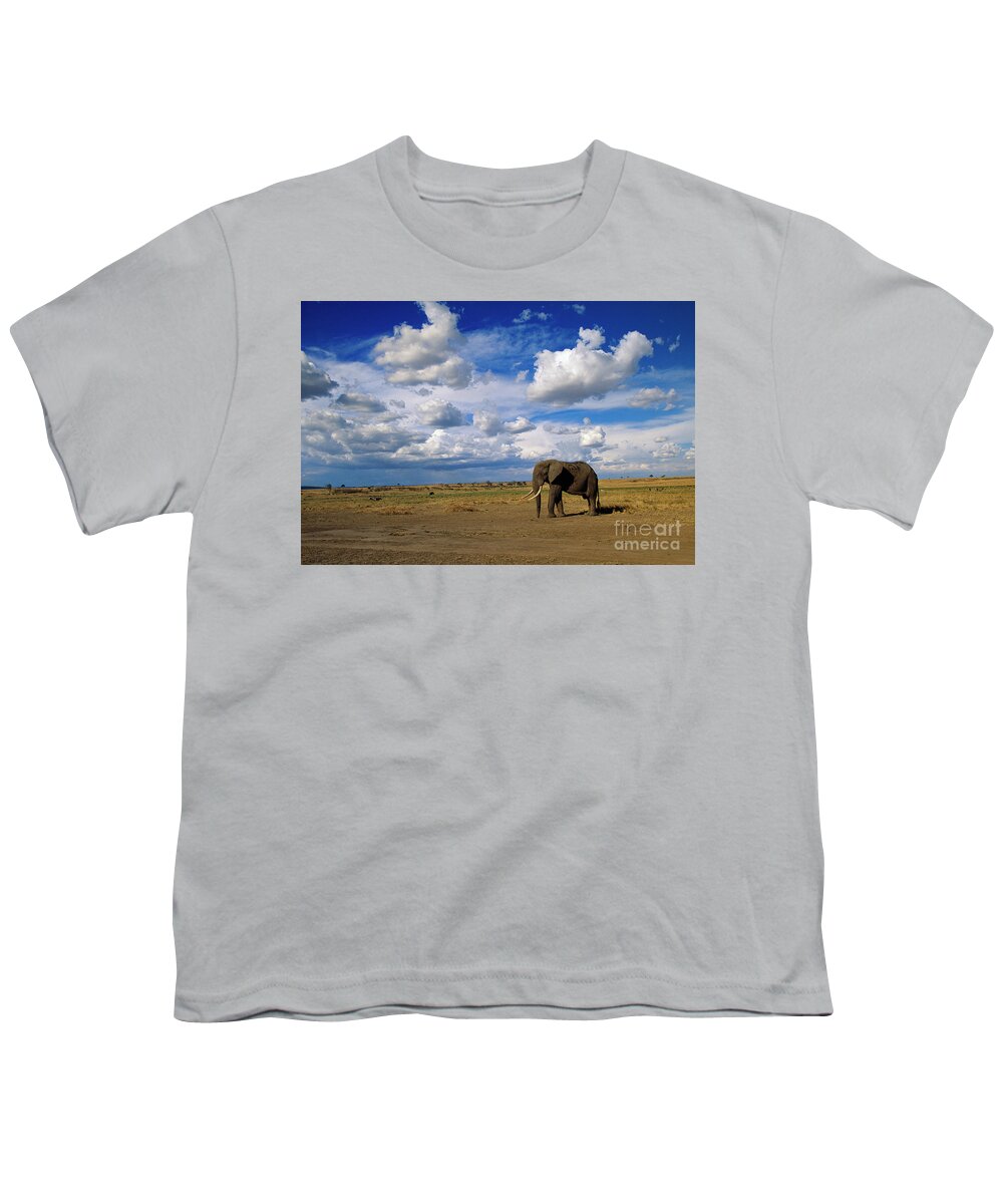 00344759 Youth T-Shirt featuring the photograph African Elephant Walking in Masai Mara by Yva Momatiuk John Eastcott