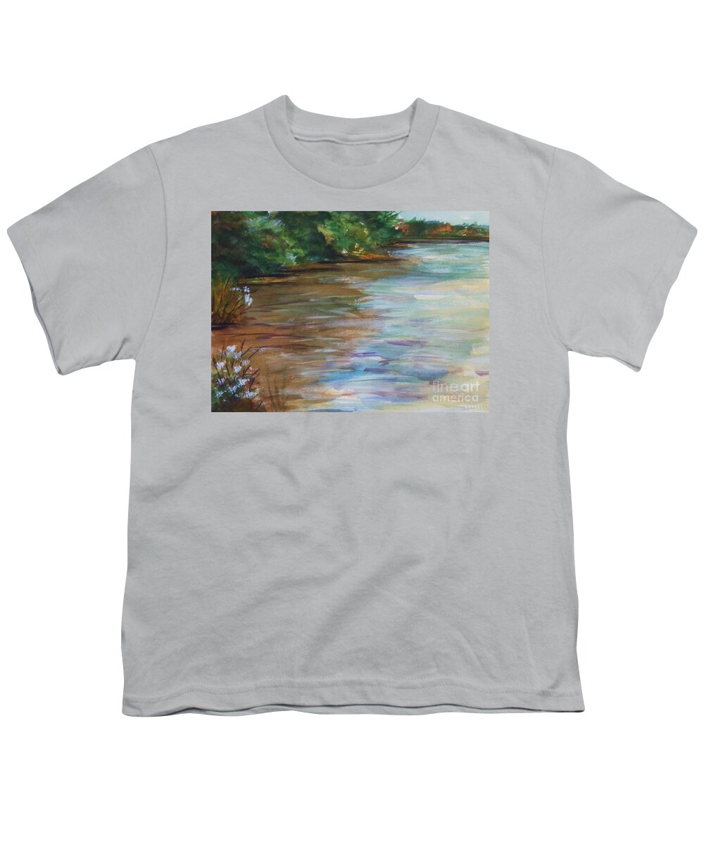 South Lake Youth T-Shirt featuring the painting Aututmn on South Lake Haines Falls NY by Ellen Levinson