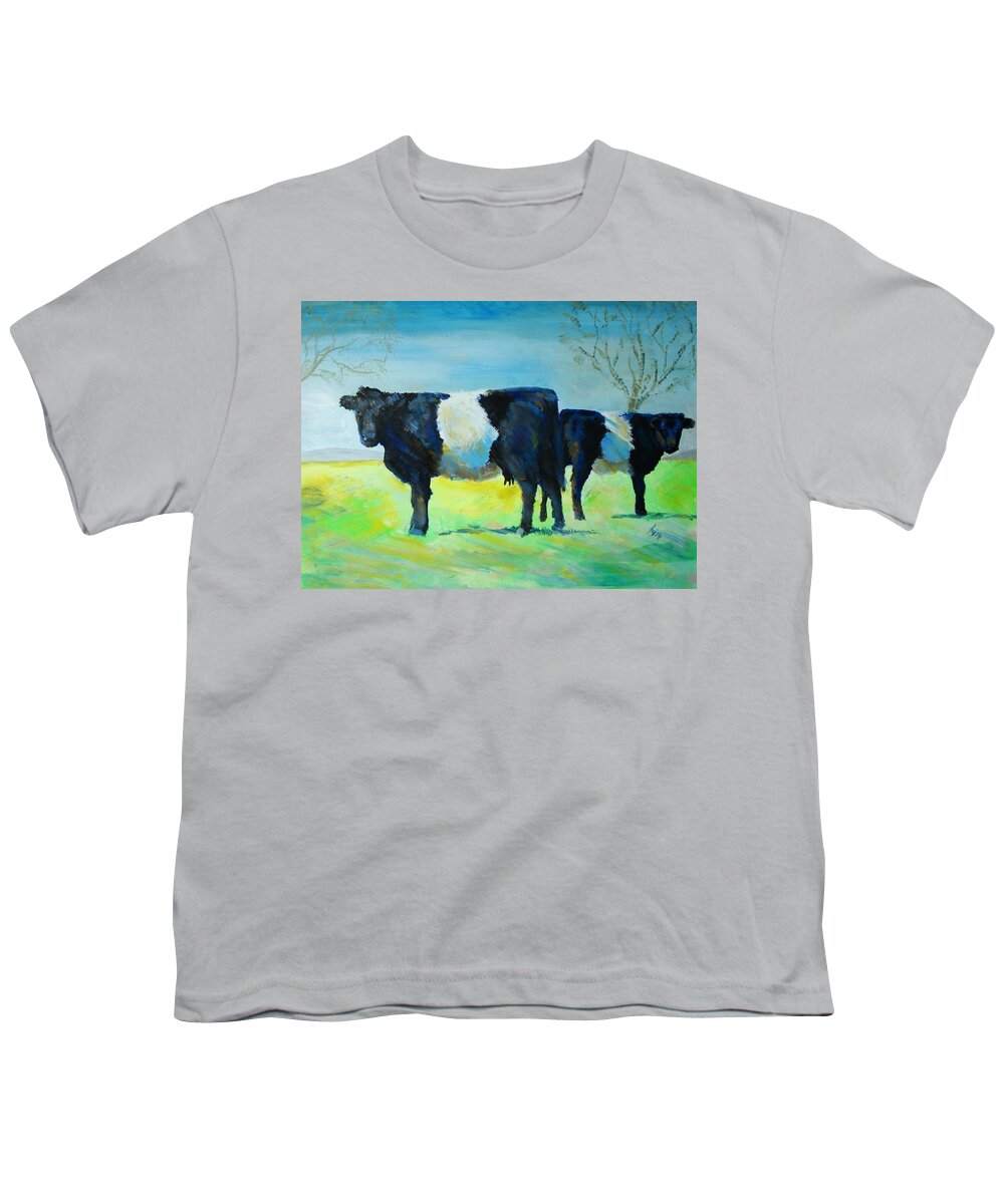 Belted Youth T-Shirt featuring the painting Belted Galloway Cows by Mike Jory