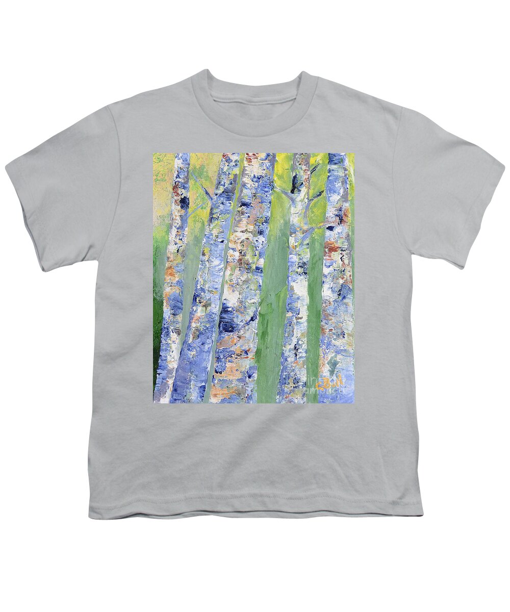 Birch Youth T-Shirt featuring the painting Birches by Claire Bull