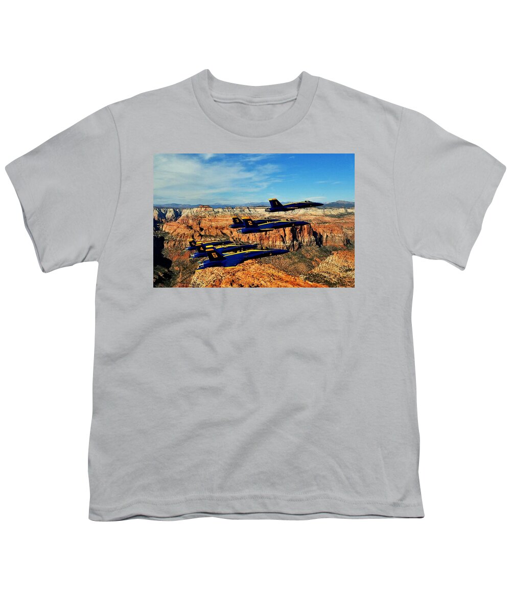 Blue Angels Youth T-Shirt featuring the photograph Blues Over Zion by Benjamin Yeager