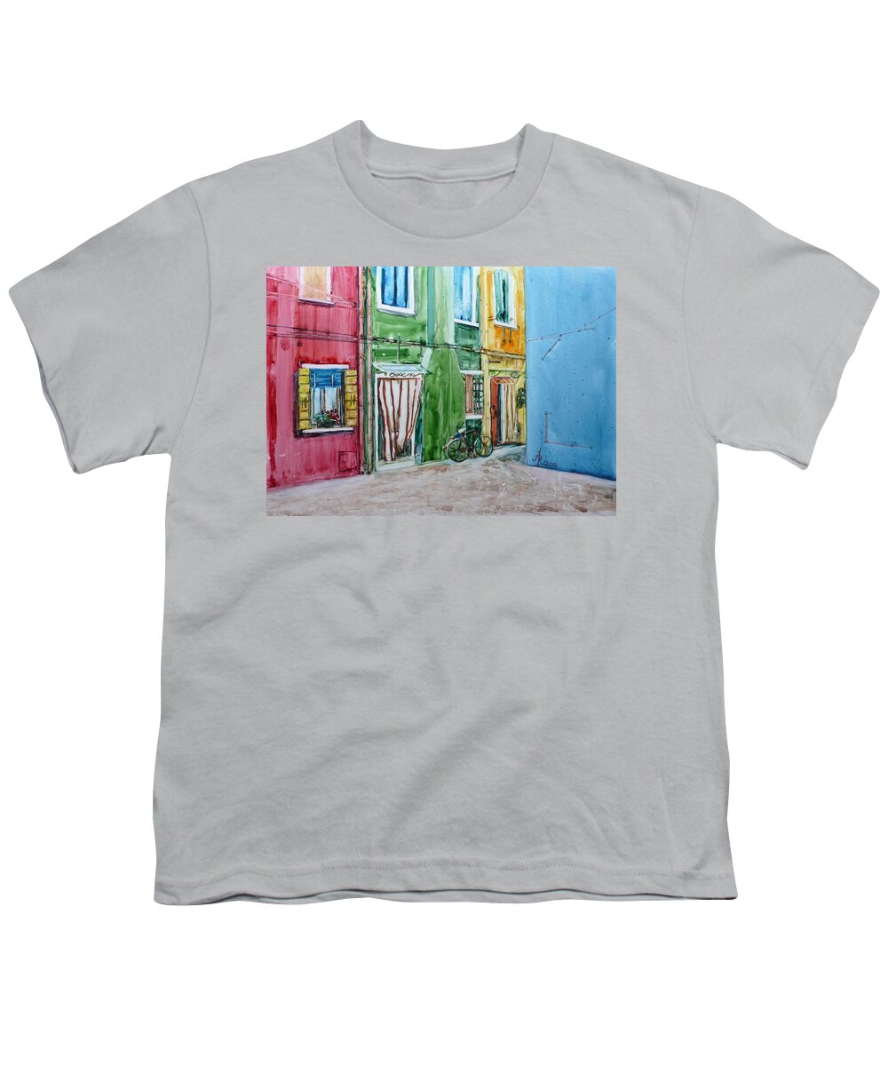 Burano Youth T-Shirt featuring the painting Burano by Anna Ruzsan