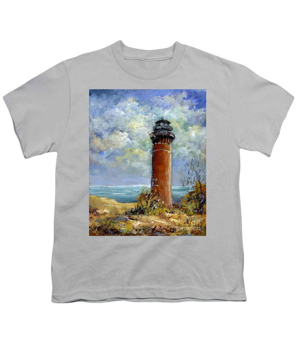 Lighthouse Youth T-Shirt featuring the painting Little Au Sable Point Lighthouse Michigan by Virginia Potter
