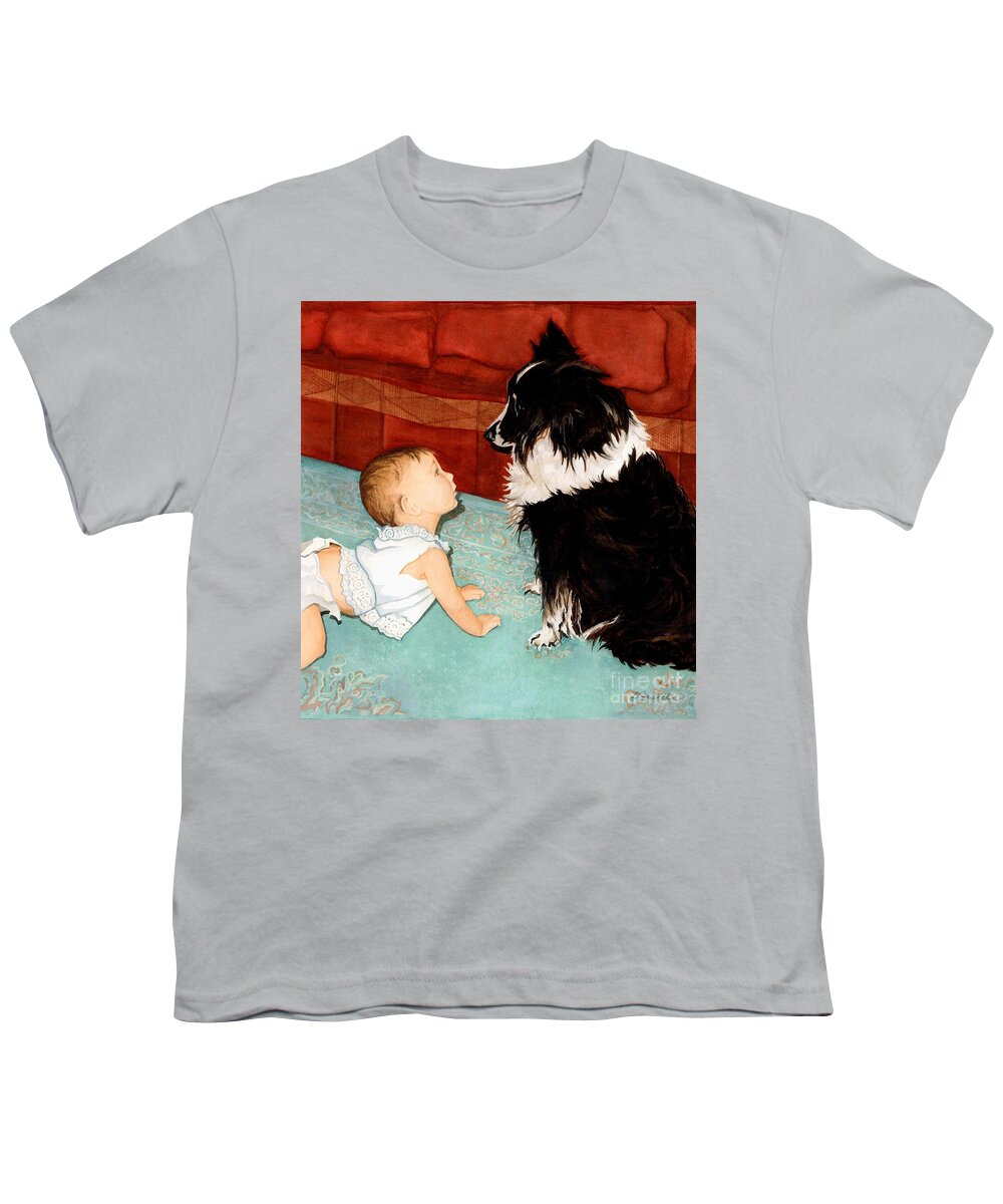 Child Youth T-Shirt featuring the painting Face-to-Nose by Barbara Jewell