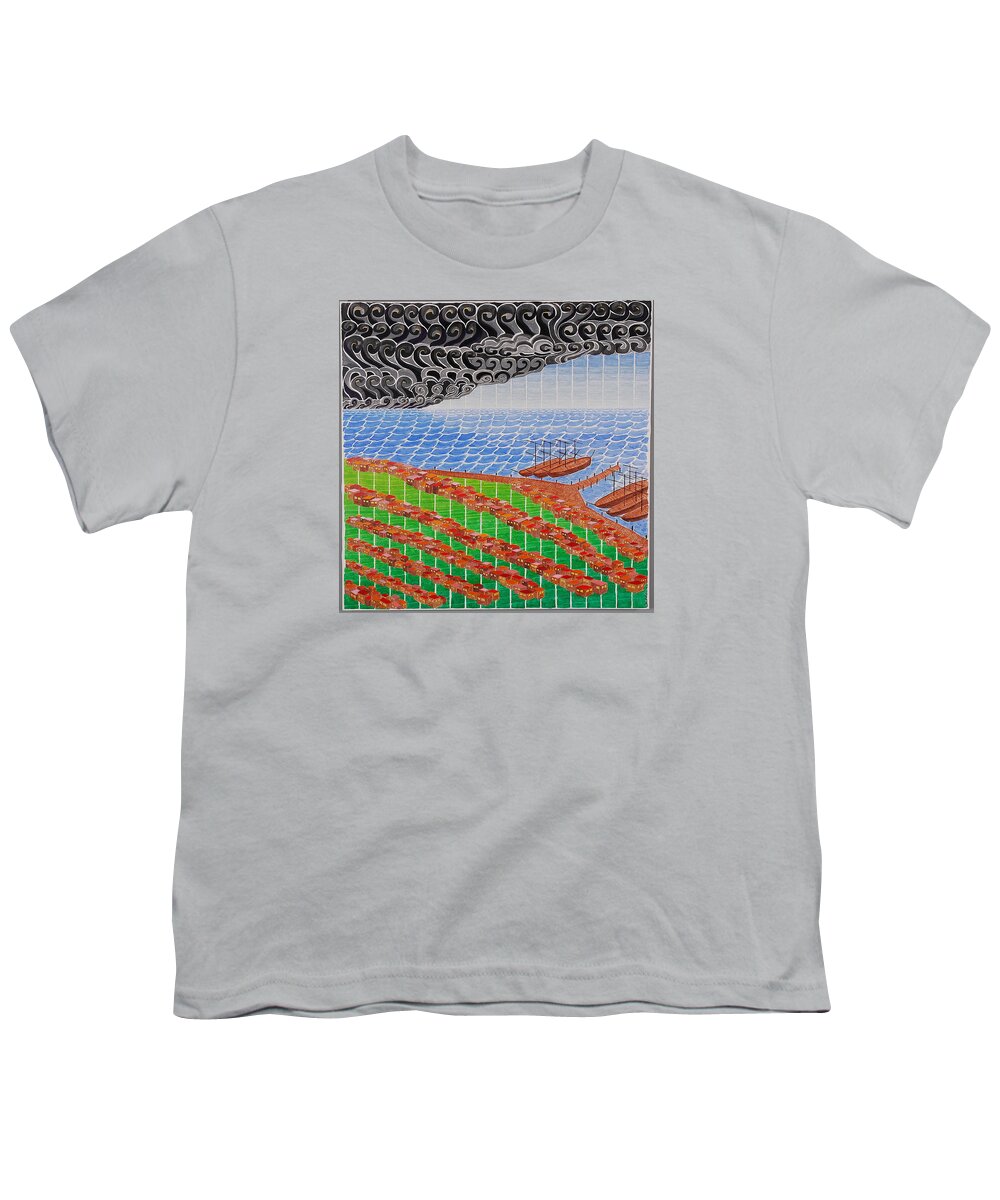 3d Youth T-Shirt featuring the painting Fishing Shack Town by Jesse Jackson Brown