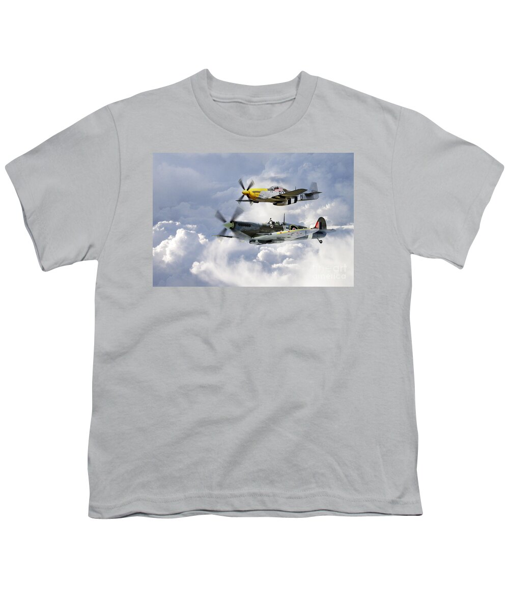 Supermarine Spitfire Youth T-Shirt featuring the digital art Flying Brothers by Airpower Art