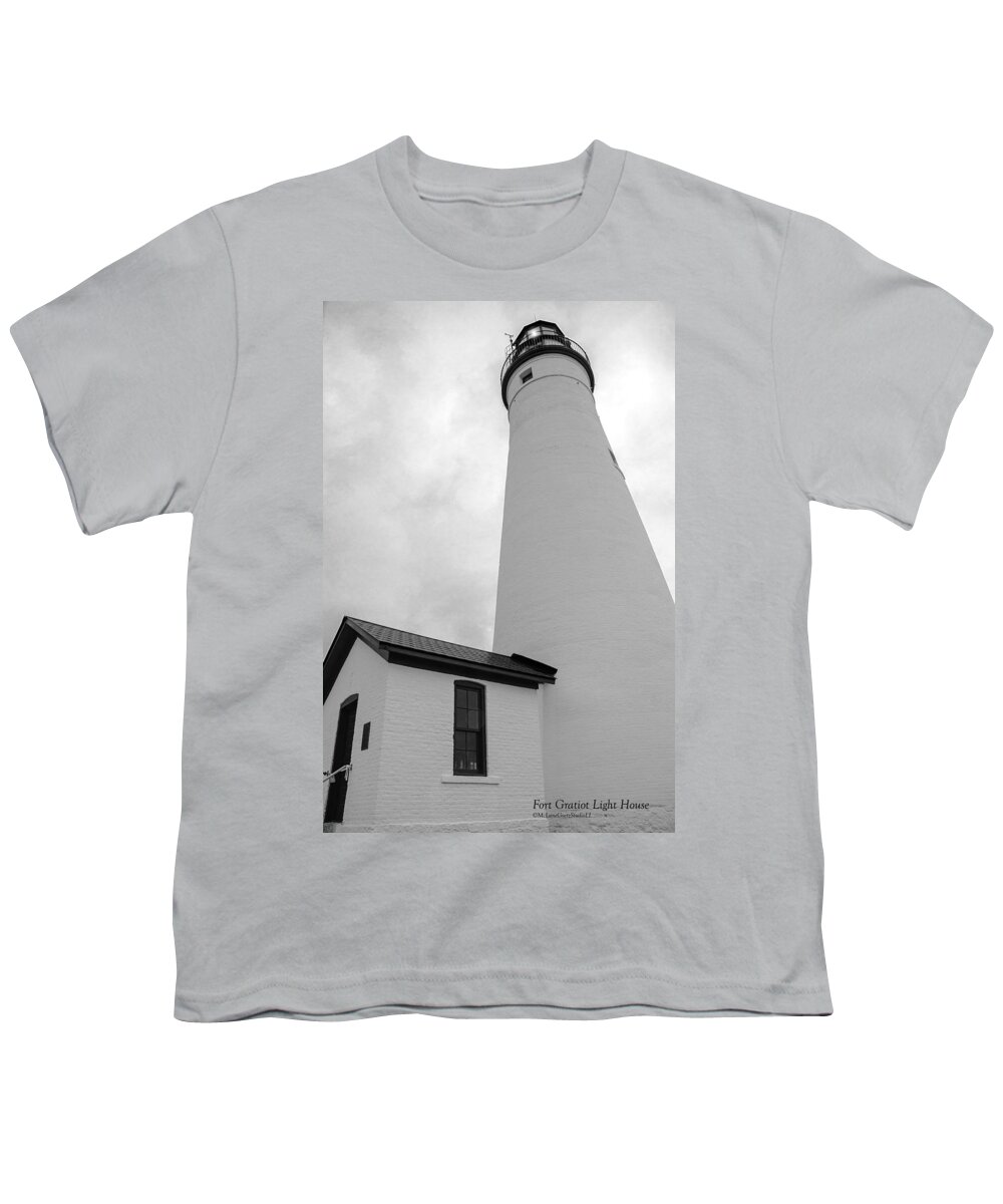 Usa Youth T-Shirt featuring the photograph Fort Gratiot Light House in Black and White by LeeAnn McLaneGoetz McLaneGoetzStudioLLCcom