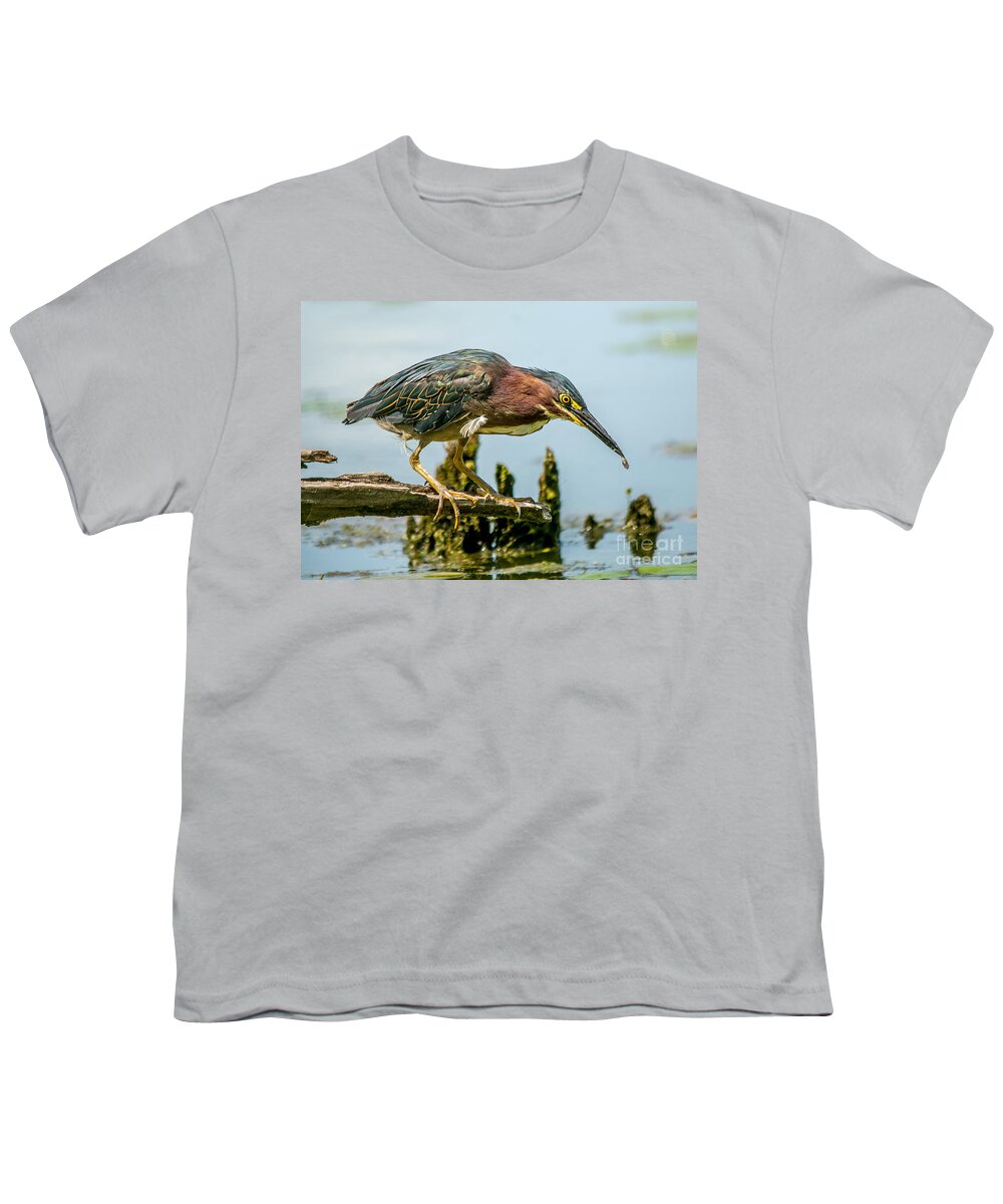 Green Feathers Youth T-Shirt featuring the photograph Good Green Fisher by Cheryl Baxter