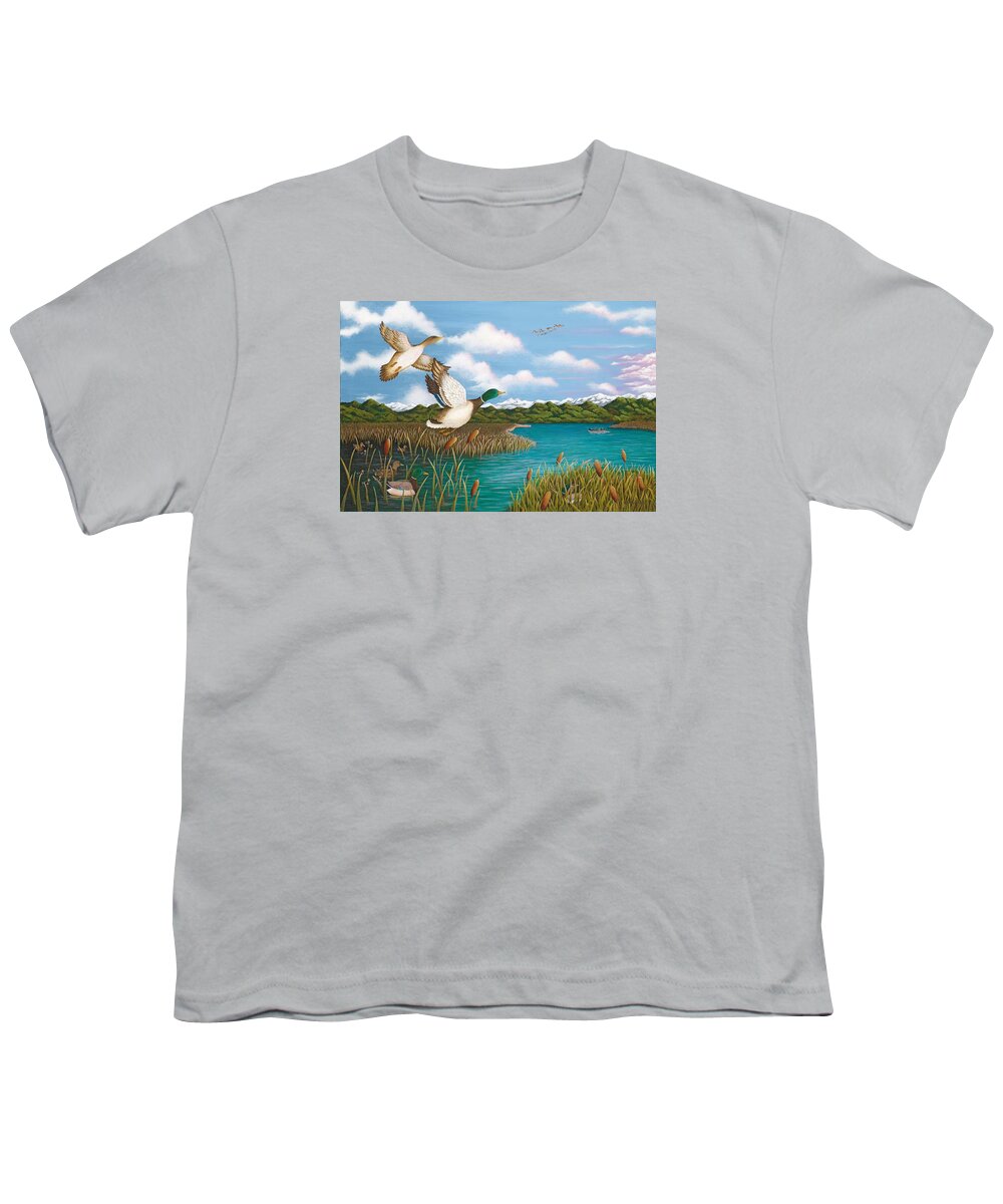 Print Youth T-Shirt featuring the painting Hiding Out by Katherine Young-Beck