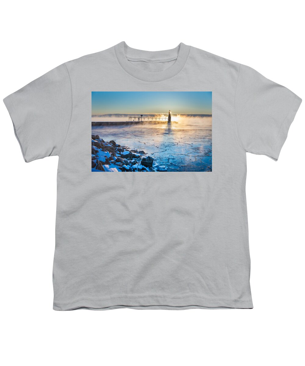 Lighthouse Youth T-Shirt featuring the photograph Icy Morning Mist by Bill Pevlor