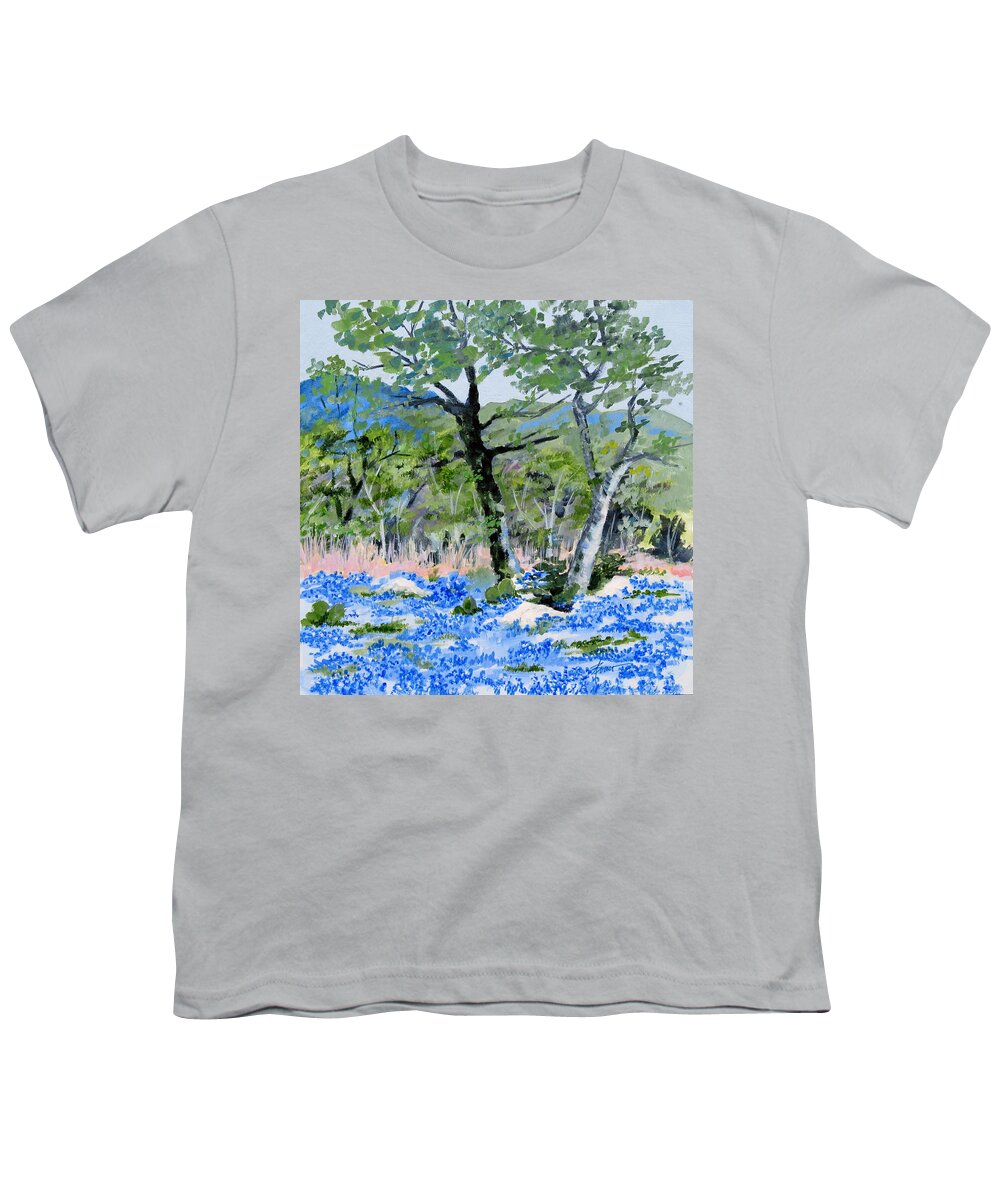 Wildflowers Youth T-Shirt featuring the painting In April-Texas Bluebonnets by Adele Bower