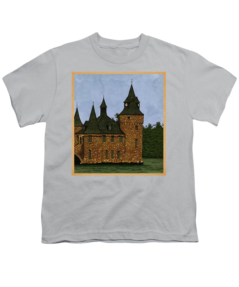 Castle River Architecture Youth T-Shirt featuring the drawing Jethro's Castle by Meg Shearer