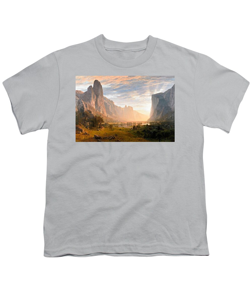 Albert Bierstadt Youth T-Shirt featuring the painting Looking down Yosemite Valley by Albert Bierstadt