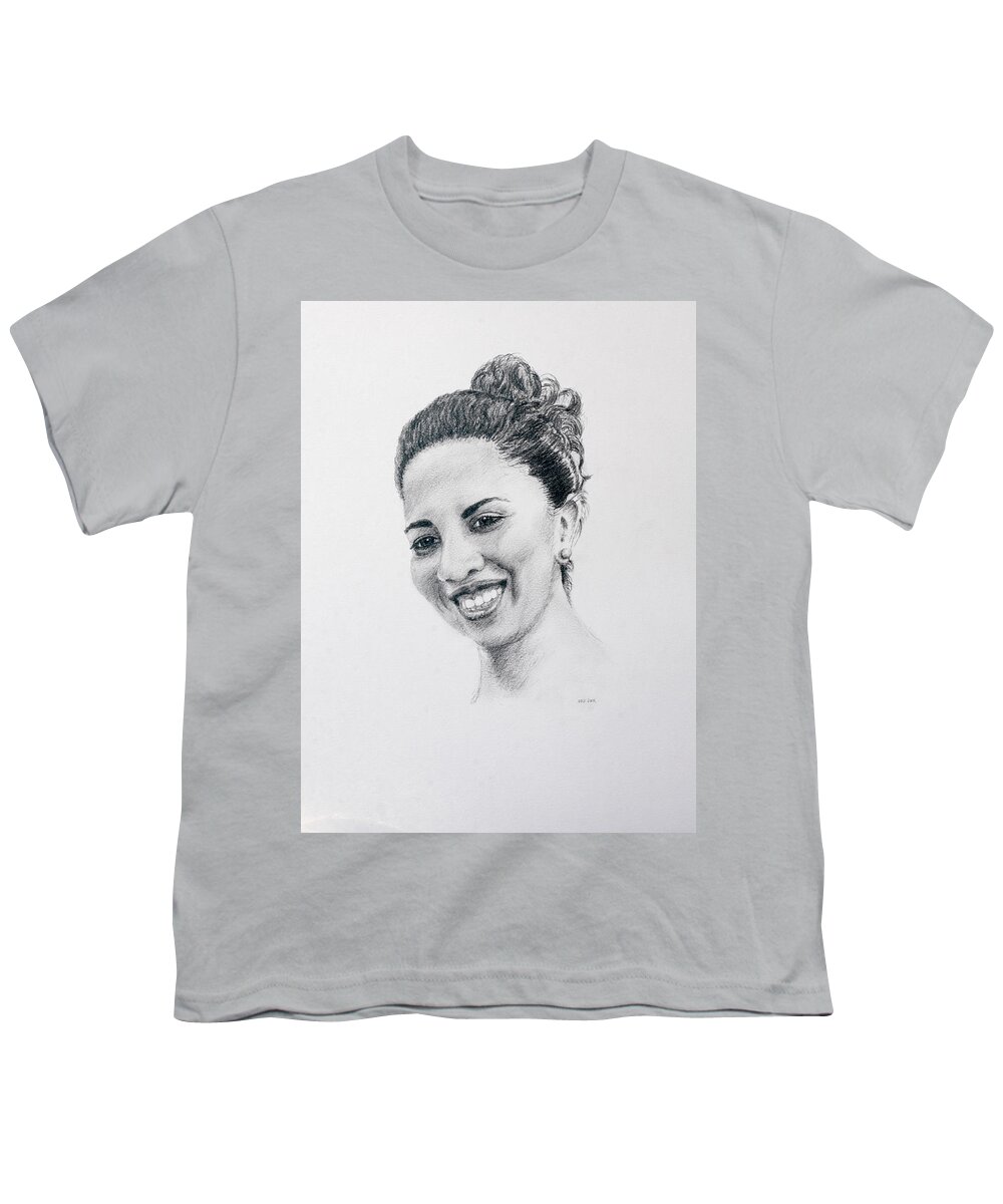 Portrait Youth T-Shirt featuring the drawing M by Daniel Reed