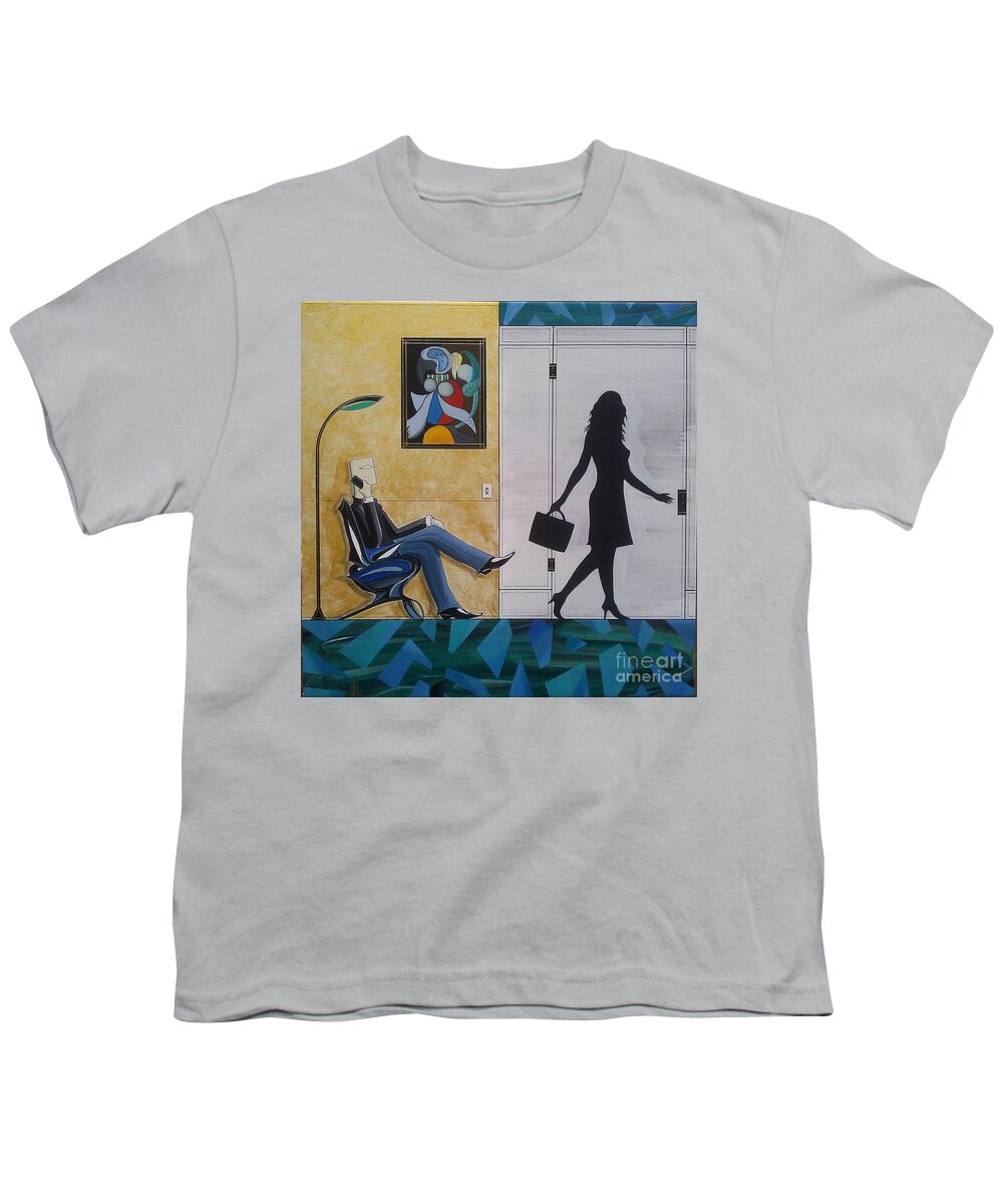 Mad Men Series Youth T-Shirt featuring the painting Modern Businessman Sitting in Chair by John Lyes