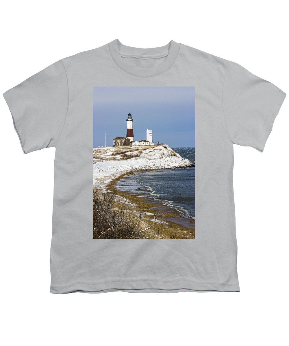 Montauk Point Lighthouse Youth T-Shirt featuring the photograph Montauk Snow by Robert Seifert