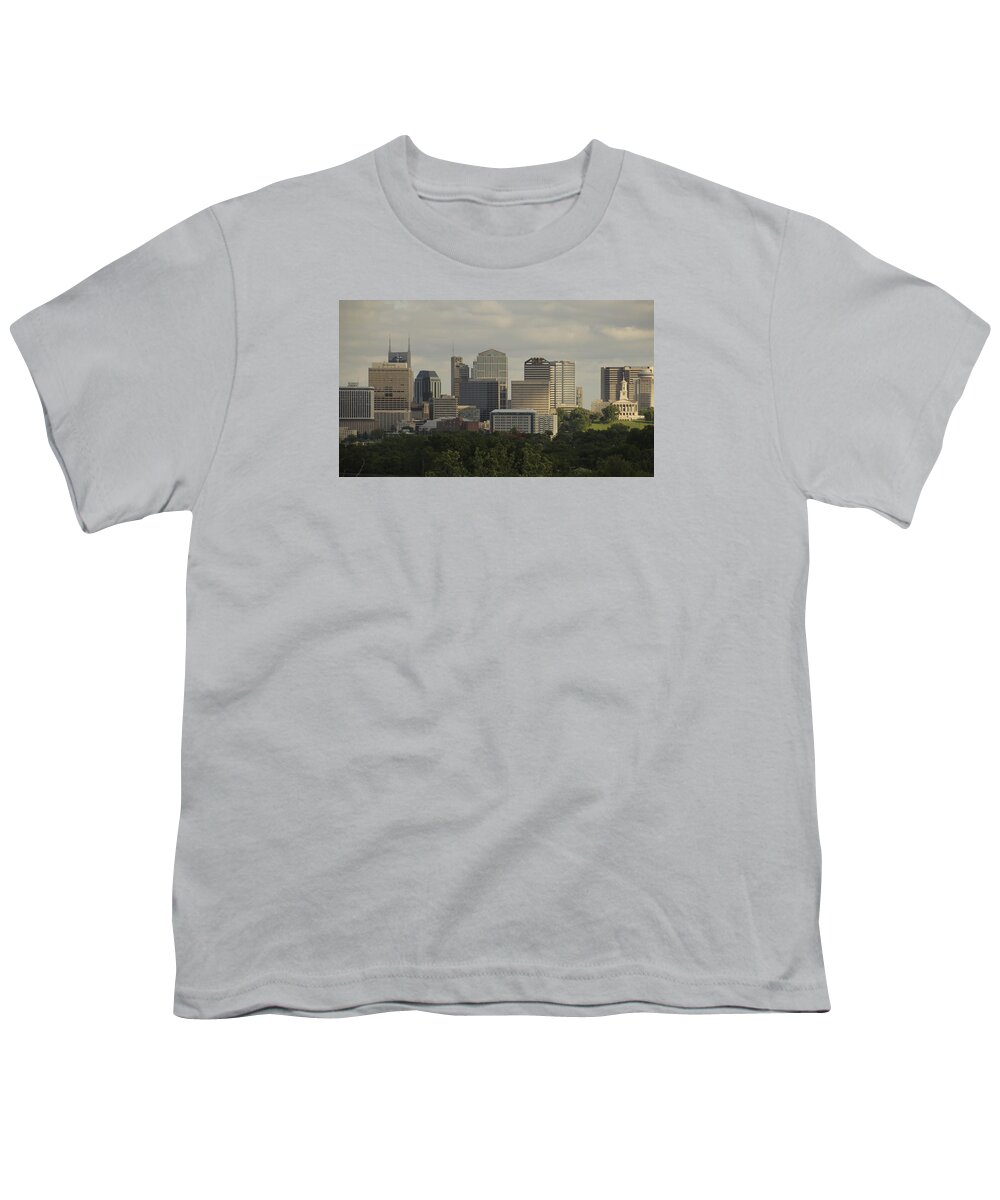 Music City Youth T-Shirt featuring the photograph Music City Skyline Nashville Tennessee by Valerie Collins