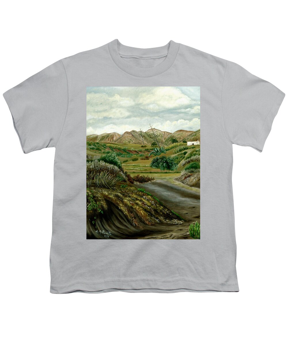 Pitas Youth T-Shirt featuring the painting Pitas' Path by Angeles M Pomata