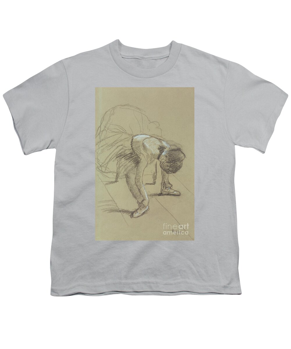 Female Youth T-Shirt featuring the drawing Seated Dancer Adjusting her Shoes by Edgar Degas