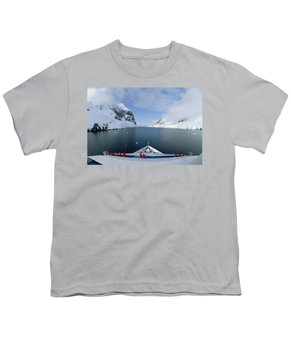 Feb0514 Youth T-Shirt featuring the photograph Ship With Tourists In Lemaire Channel by Konrad Wothe