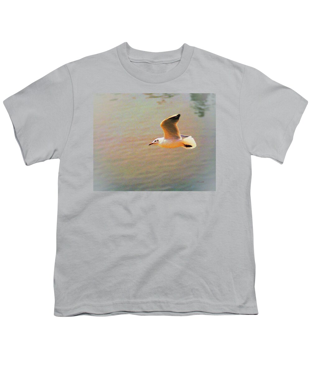 Seagull Youth T-Shirt featuring the digital art Soaring Gull by Dennis Lundell