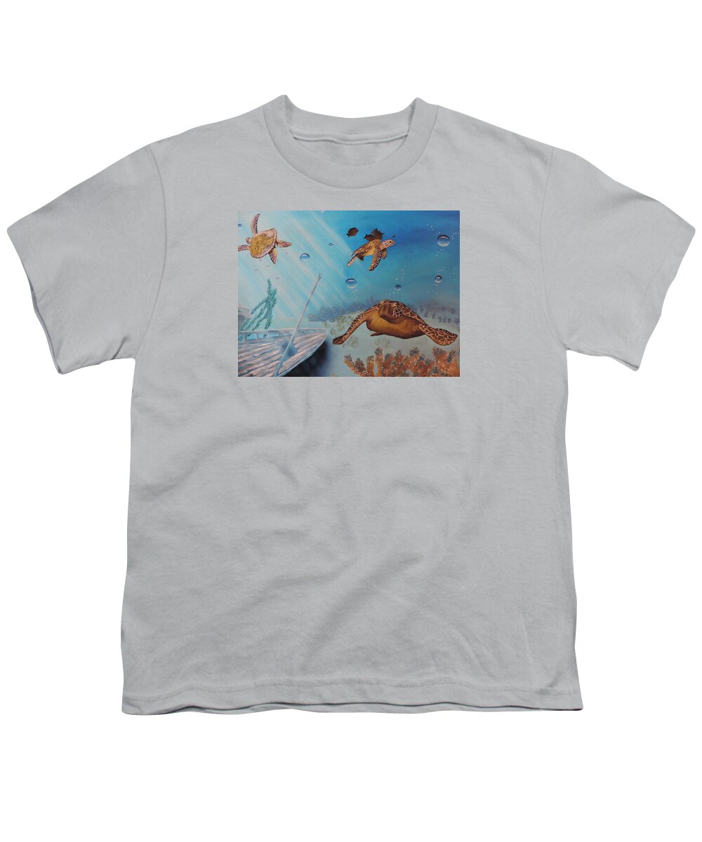 Ocean Youth T-Shirt featuring the painting Turtles At Sea by Dianna Lewis