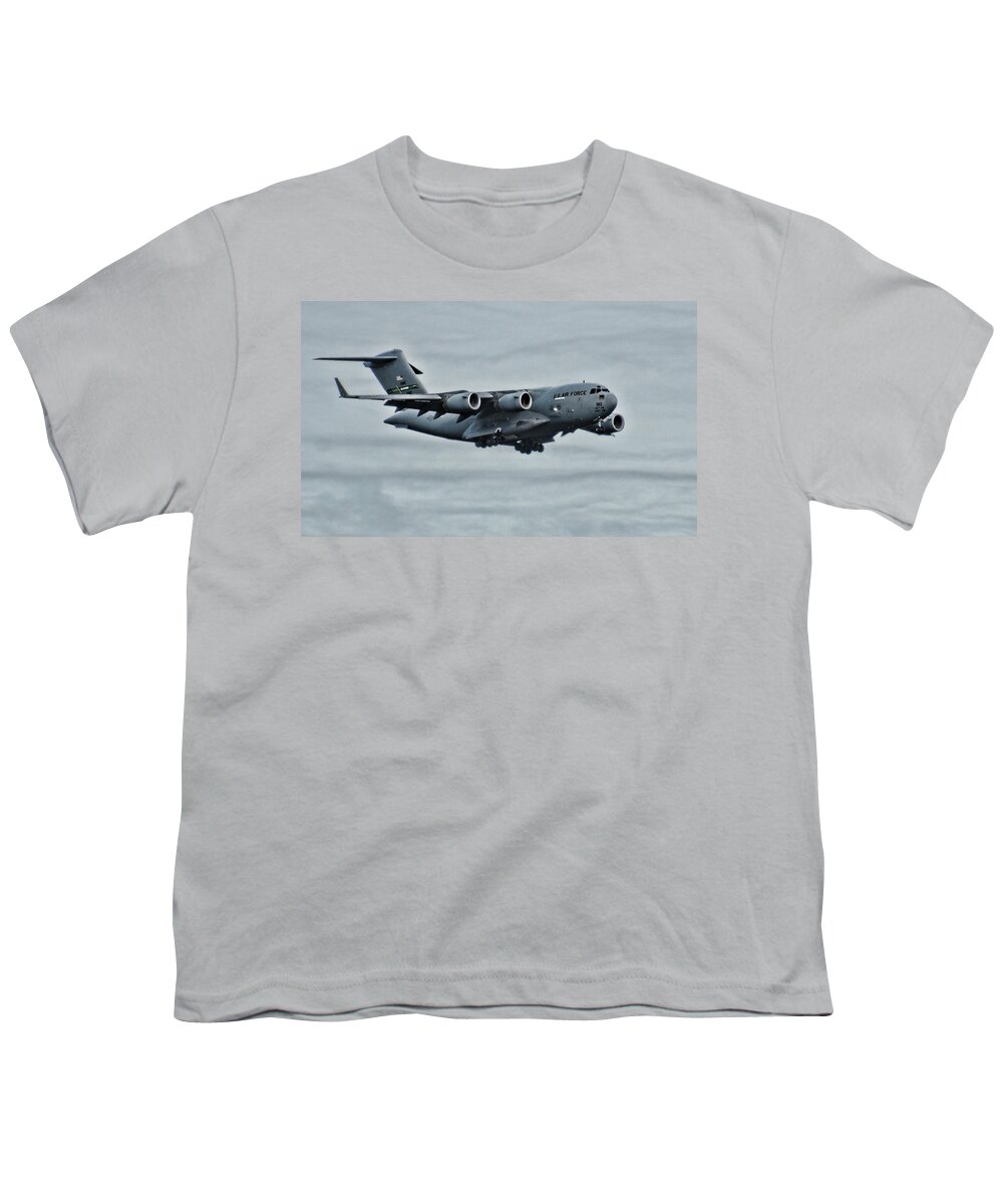 Airplane Youth T-Shirt featuring the photograph US Air Force C17 by Ron Roberts