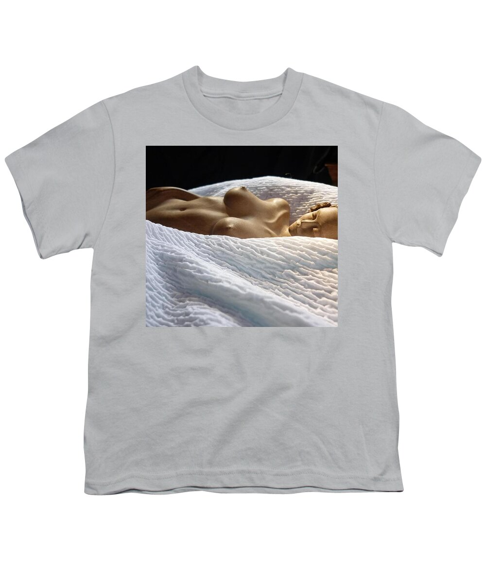 Naked Woman Wood Sculpture Youth T-Shirt featuring the sculpture White Passion by Ronald Osborne