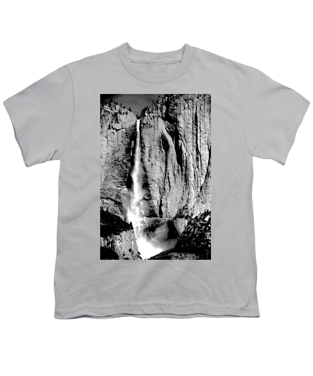 Yosemite Falls Youth T-Shirt featuring the photograph Yosemite Falls Black and White by Eric Tressler
