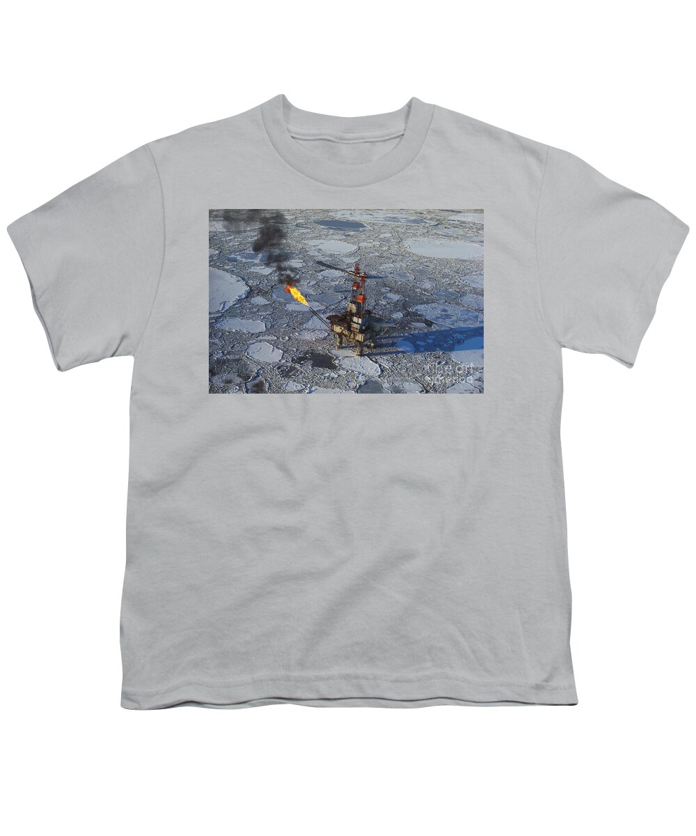 Industry Youth T-Shirt featuring the photograph Offshore Oil Drilling Platform, Alaska #3 by Joe Rychetnik