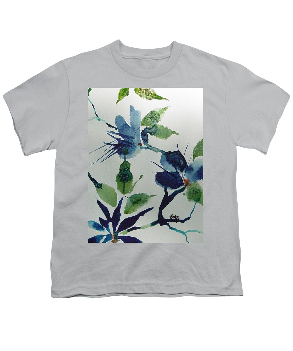 Blue Youth T-Shirt featuring the painting Blue Oriental Flower Study by Robin Miller-Bookhout