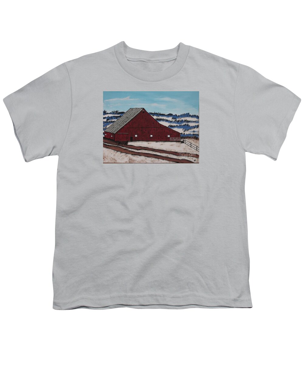 Wall Art Youth T-Shirt featuring the painting Keystone Red Barn Farm Greeting Card by Jeffrey Koss