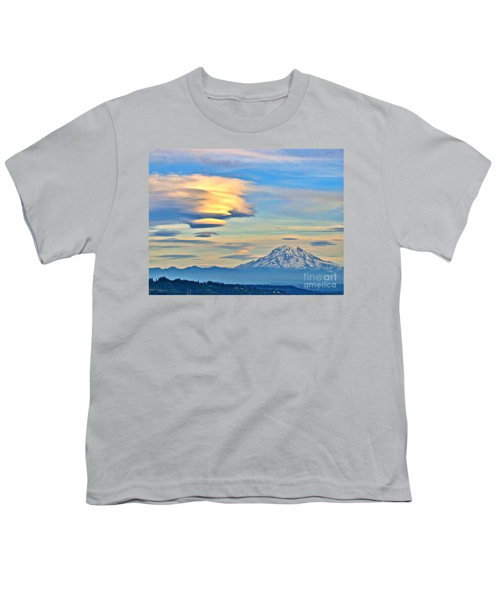 Photography Youth T-Shirt featuring the photograph Lenticular Cloud and Mount Rainier by Sean Griffin