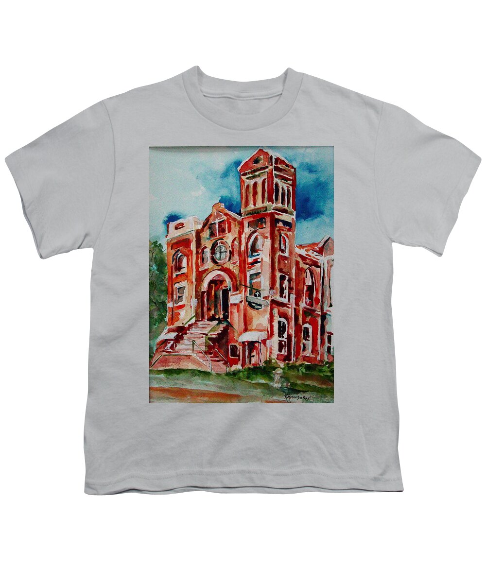 Watercolor Youth T-Shirt featuring the painting Nancy's Church on Page Avenue by Robin Miller-Bookhout