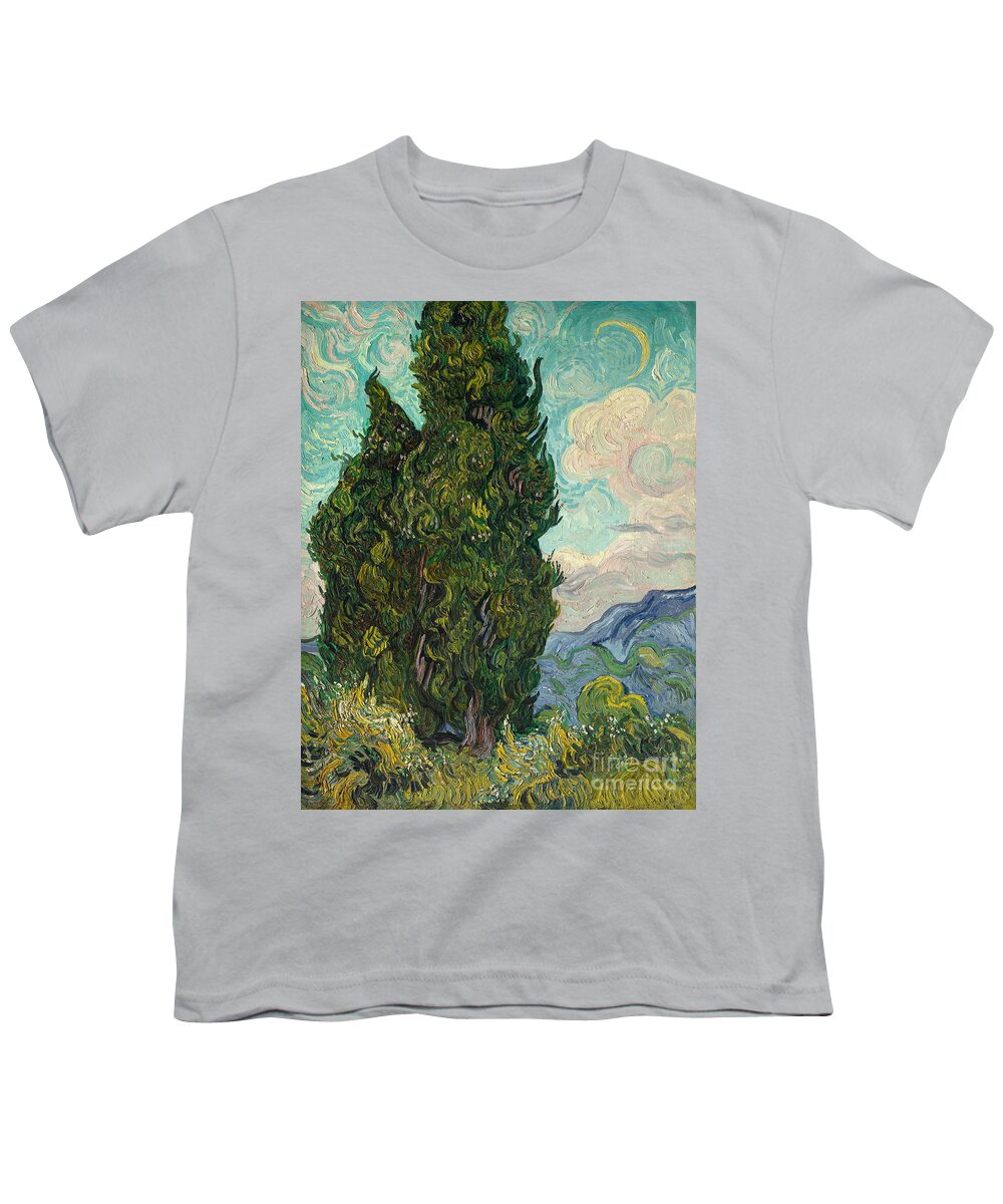 Cypresses Youth T-Shirt featuring the painting Cypresses, 1889 by Vincent Van Gogh